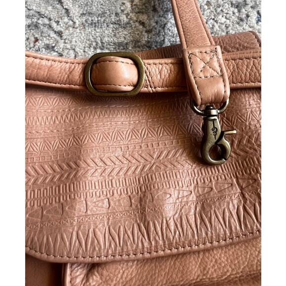 Small Day & Mood "Tribal-Like" Embossed Leather Crossbody Saddle Bag - Picture 6 of 12